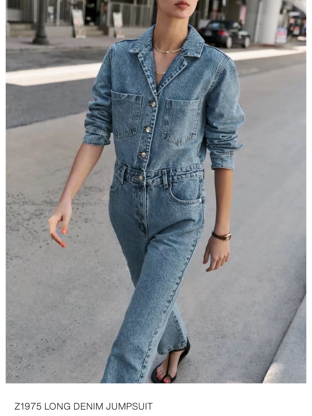Zara Classic Medium Wash Denim Jumpsuit
